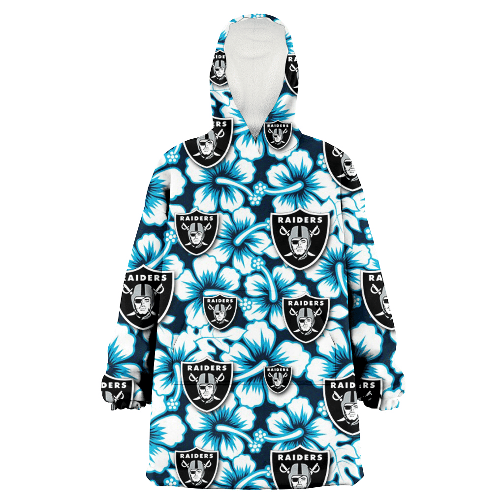 Las Vegas Raiders Blue Line White Hibiscus Black Background 3D Printed Hoodie Blanket Snug Hoodie