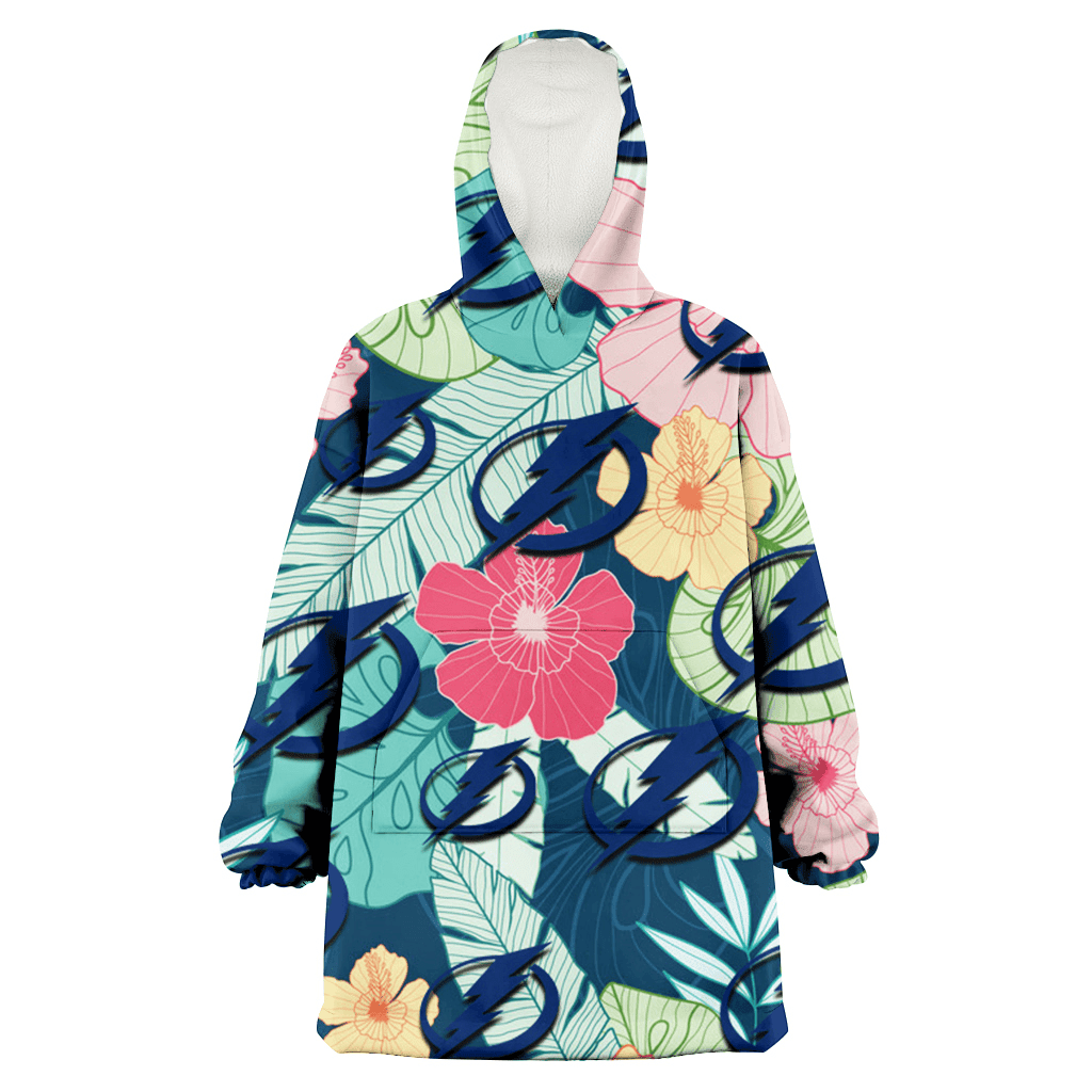 Tampa Bay Lightning Colorful Sketch Hibiscus Dark Green Background 3D Printed Hoodie Blanket Snug Hoodie