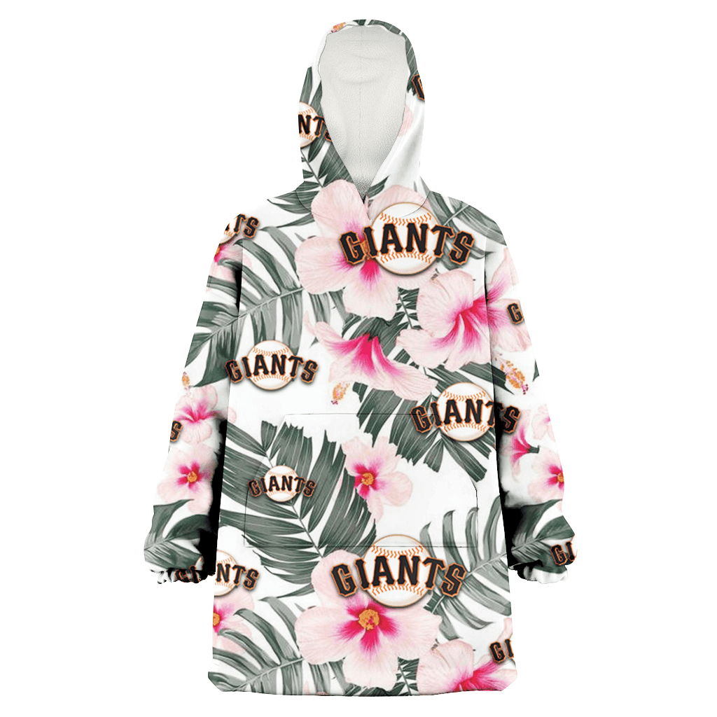 San Francisco Giants White Hibiscus Green Leaf White Background 3D Printed Hoodie Blanket Snug Hoodie