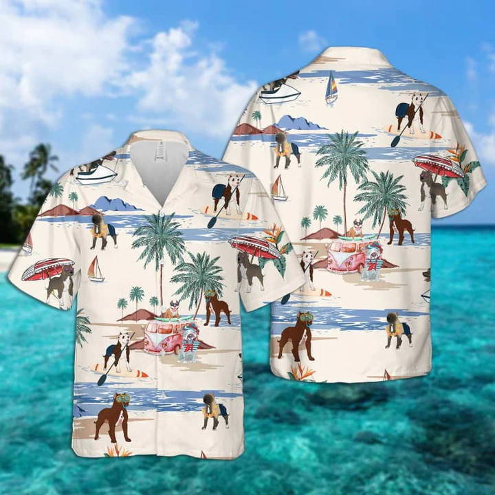 American Pit Bull Terrier Summer Beach Hawaiian Shirt, Hawaiian Shirts For Men, Hawaiian Shirts For Men, Aloha Beach Shirt