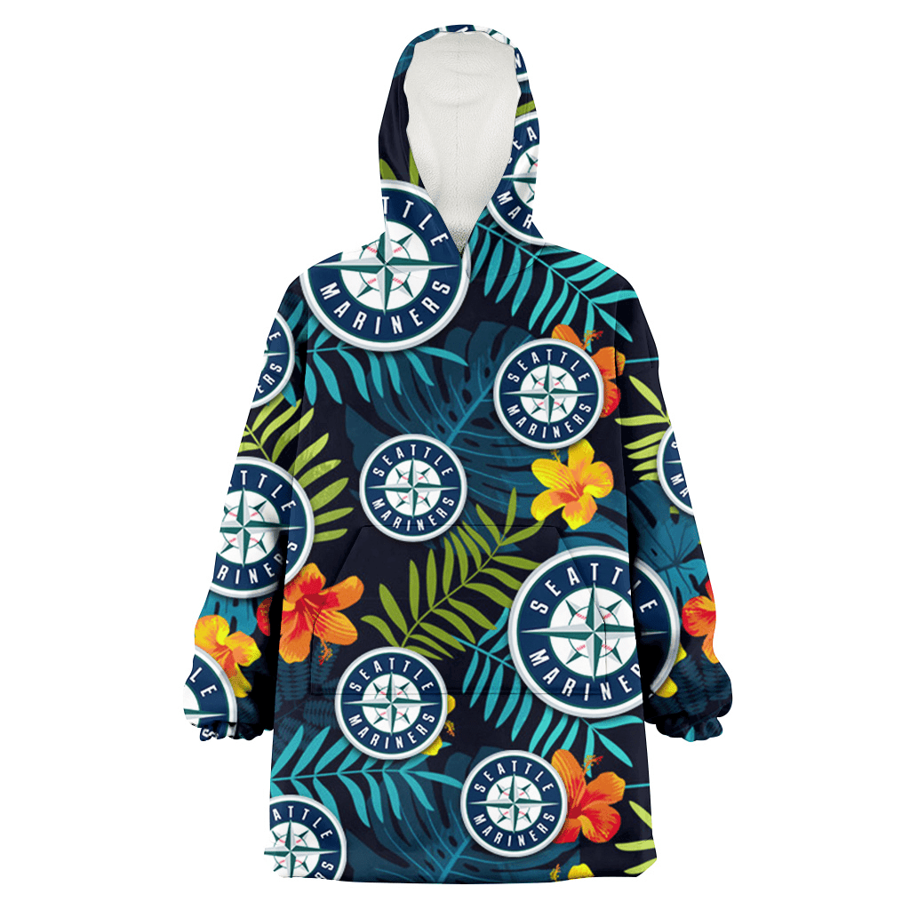 Seattle Mariners Orange Yellow Green Leaf Black Background 3D Printed Hoodie Blanket Snug Hoodie