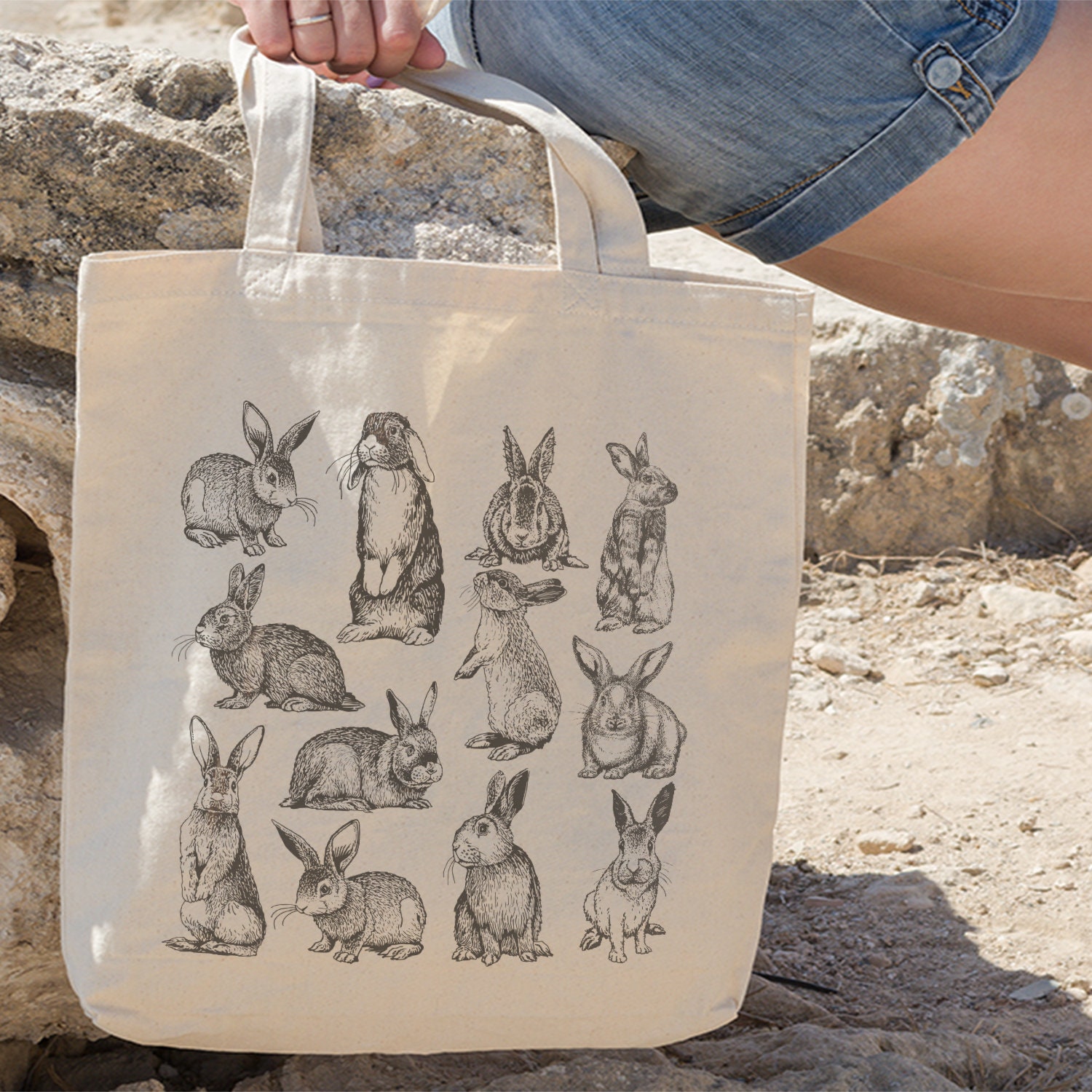 Hare Tote Bag, Hare Bag, Hedgehog Tote , Hand Drawn Hare Design By Miumaxgift, Wildlife Natural Cotton Tote Bag, Eco-Friendly Tote Bag