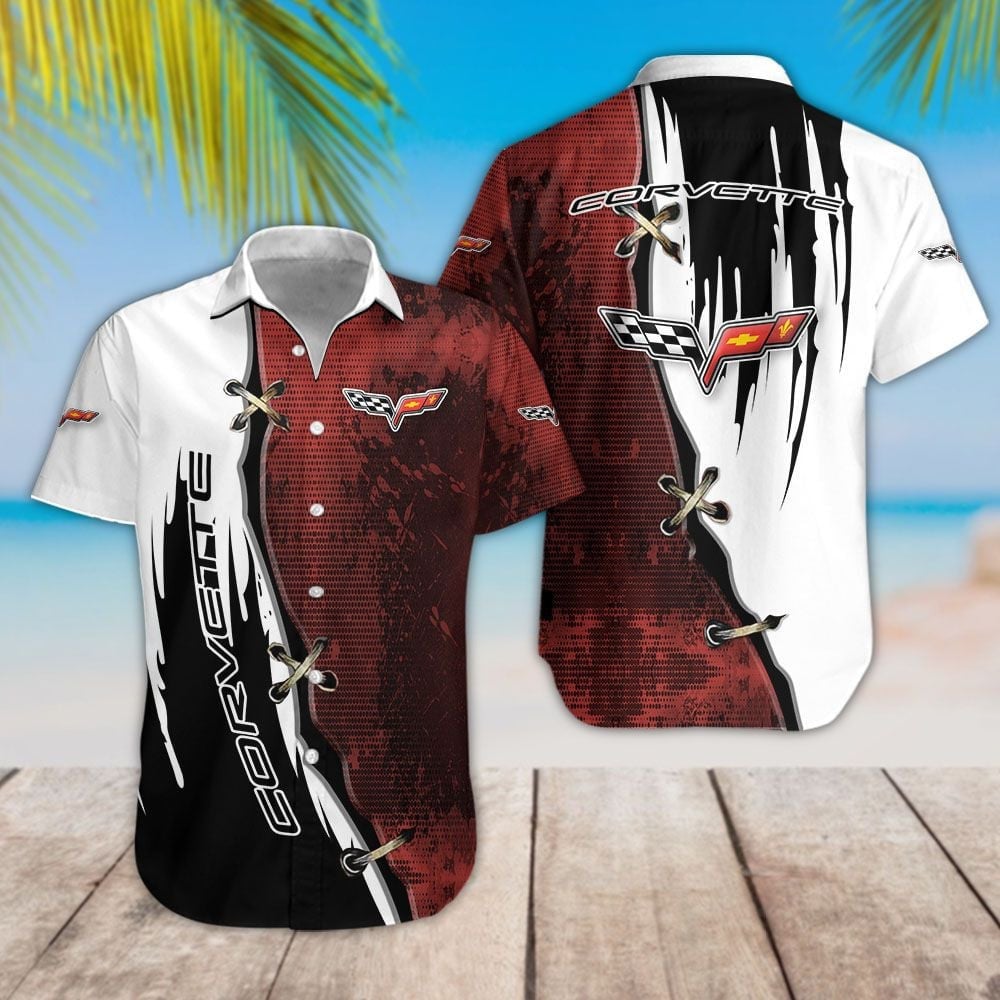 Chevrolet Corvette Logo Red Black And White Cool Design 3D Hawaiian Shirt