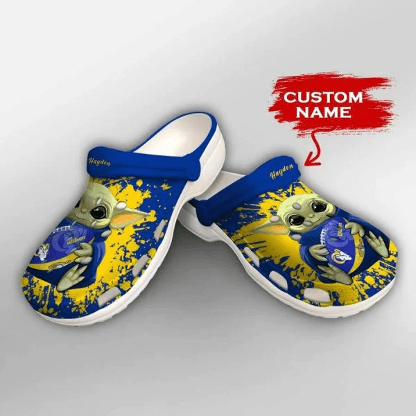 Baby Yoda Los Angeles Rams Custom Name Crocss Clog Comfortable Shoes Ver884