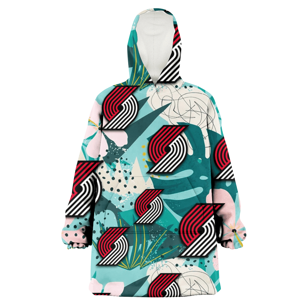 Portland Trail Blazers Pastel Hibiscus Palm Leaf Tiny Dot Green Background 3D Printed Hoodie Blanket Snug Hoodie