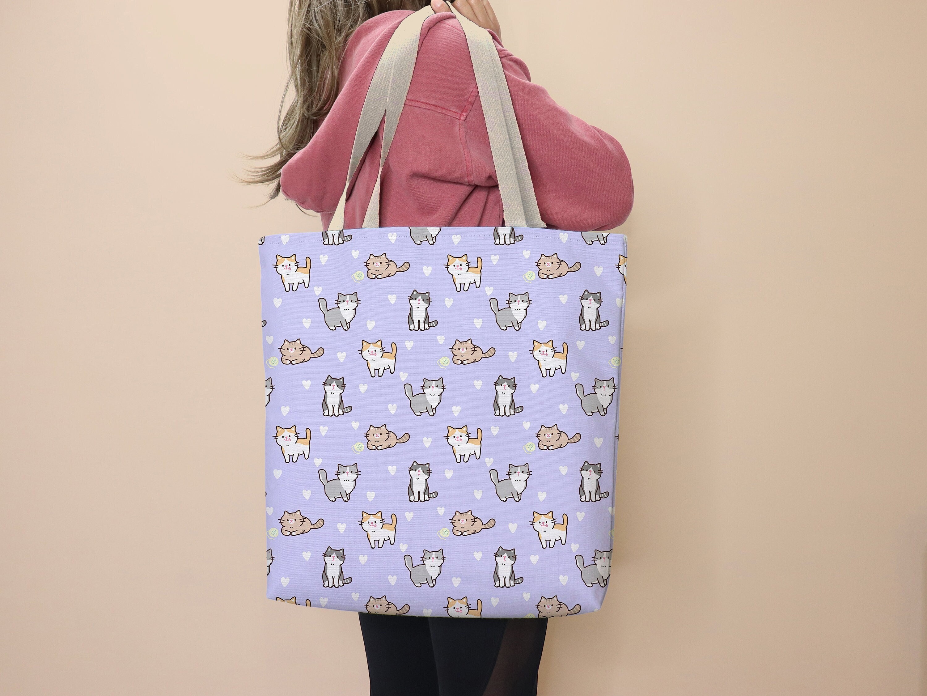 Kawaii Cat Tote Bag Cat Bag School Tote Cat Lover Kitty Owner Cat Mom Gift Cute Bag Cat Everyday Tote Grocery Bag Cute Cat Work Tote Canvas