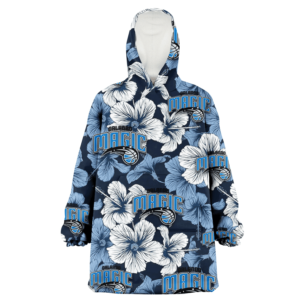 Orlando Magic White And Blue Hibiscus Dark Blue Background 3D Printed Hoodie Blanket Snug Hoodie