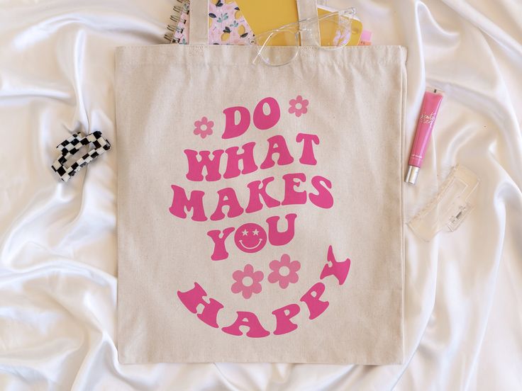 Do What Makes You Happy Aesthetic Tote Bag Cute Tote Bag Retro Tote Bag Floral Tote Bag Tote Bag Aesthetic Trendy Tote Bag Y2k Bag, Best Tote Bags Ideas, Cute Tote Bags Ideas, Tote Bag Design Ideas, Girls Tote Bag, Best Canvas Tote Bags Ideas