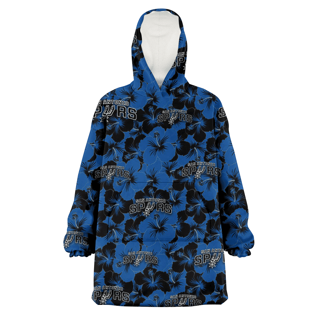 San Antonio Spurs Black Dark Blue Hibiscus Black Background 3D Printed Hoodie Blanket Snug Hoodie