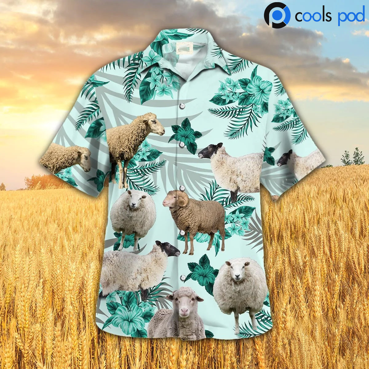 Sheep Hibiscus Green Pattern Hawaiian Shirt, Cute Sheep Hawaiian Shirt For Men Women