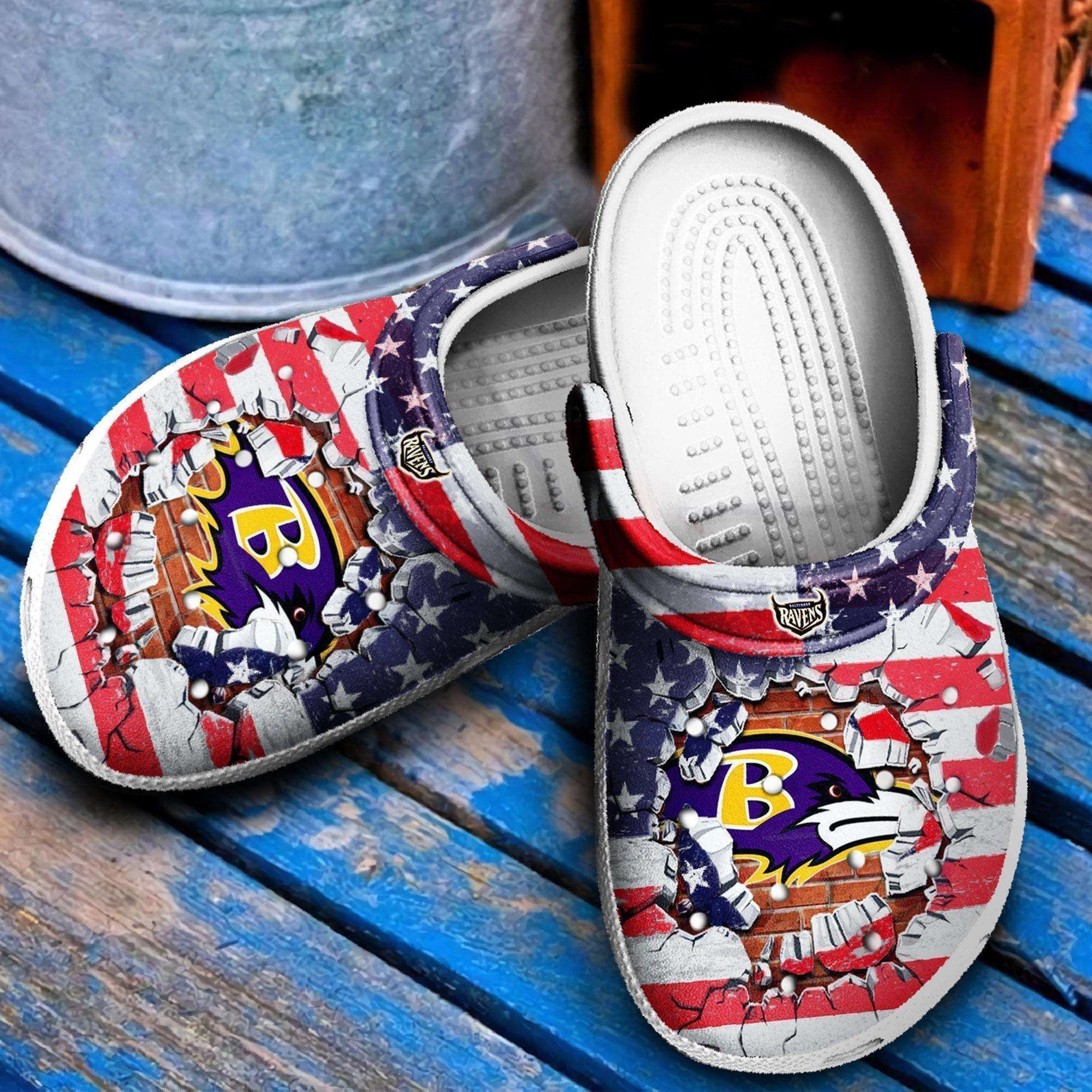 Baltimore Ravens Broken Brick Pattern Crocss Classic Clogs Shoes In Purple & Red Ver644