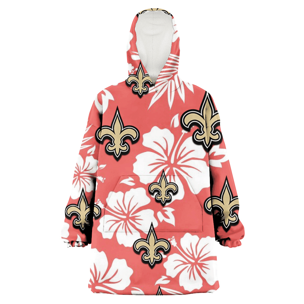 New Orleans Saints White Hibiscus Salmon Background 3D Printed Hoodie Blanket Snug Hoodie