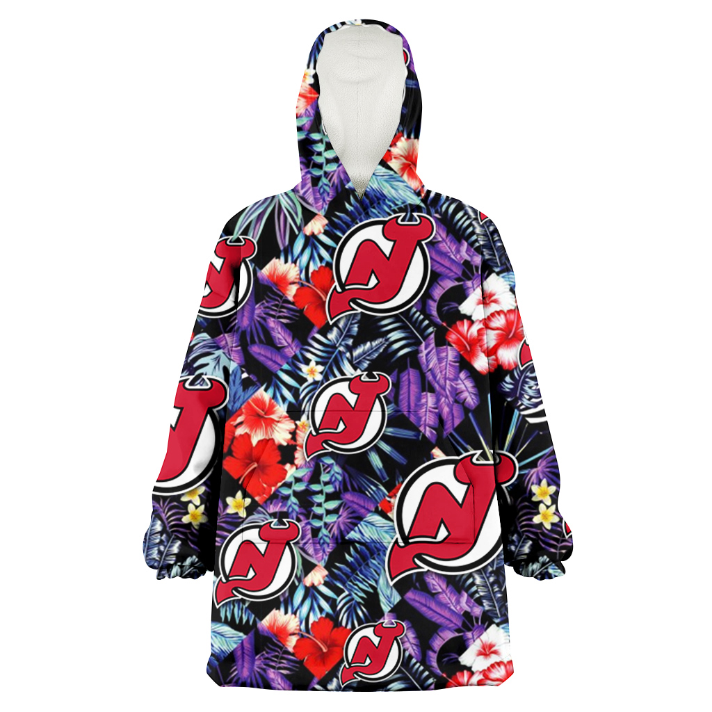 New Jersey Devils Red Hibiscus Caro Black Background 3D Printed Hoodie Blanket Snug Hoodie