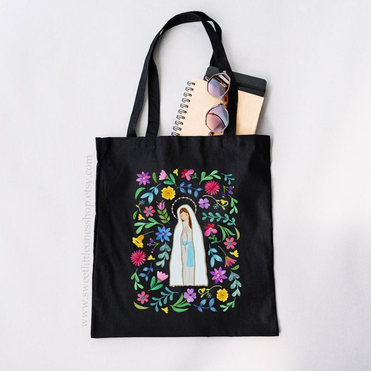 Our Lady of Lourdes Tote Bag Floral Our Lady of Lourdes Organic Tote Bag Catholic Tote Bag Catholic Kids Tote Bag, Canvas Tote Bags, Tote Bag Design, Tote Bag Idea