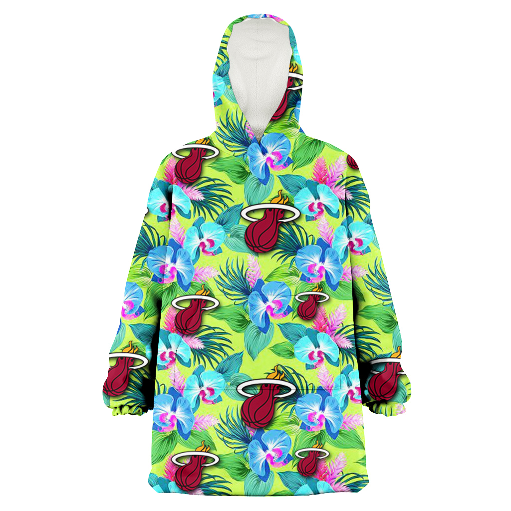 Miami Heat Blue Orchid Green Pink Leaf Green Background 3D Printed Hoodie Blanket Snug Hoodie