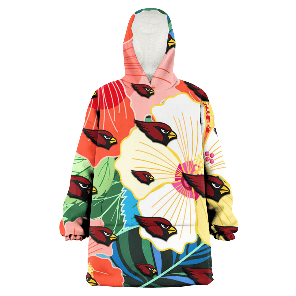 Arizona Cardinals Orange White Tropical Hibiscus Green Leaf 3D Printed Hoodie Blanket Snug Hoodie