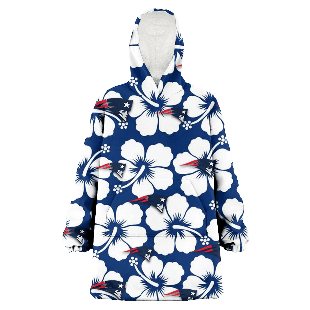 New England Patriots Modern White Hibiscus Navy Background 3D Printed Hoodie Blanket Snug Hoodie