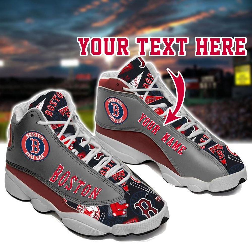 Custom Name MLB Boston Red Sox Baseball Team Name And Logo Air Jordan 13 Sneakers JD13 V2050