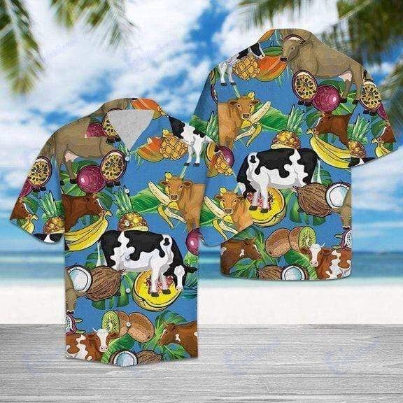 Beach Shirt Cow Tropical Fruits Hawa &hellip;