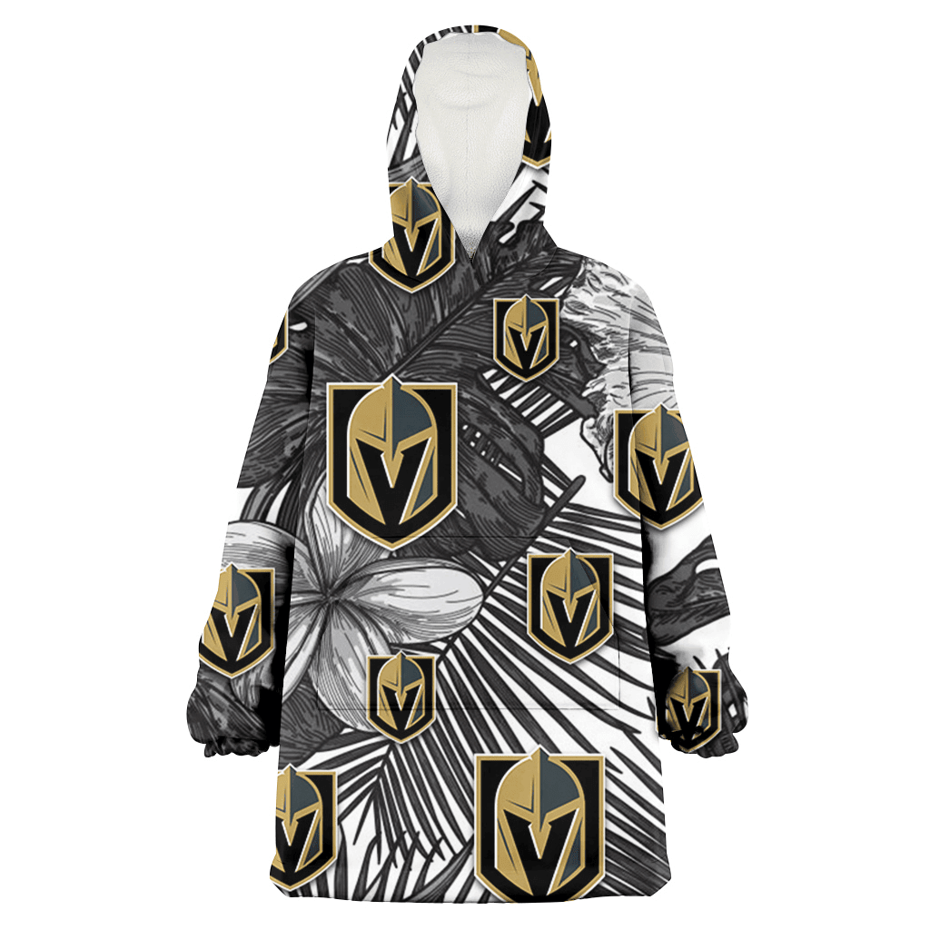 Vegas Golden Knights Grey Sketch Hibiscus Palm Leaf White Background 3D Printed Hoodie Blanket Snug Hoodie