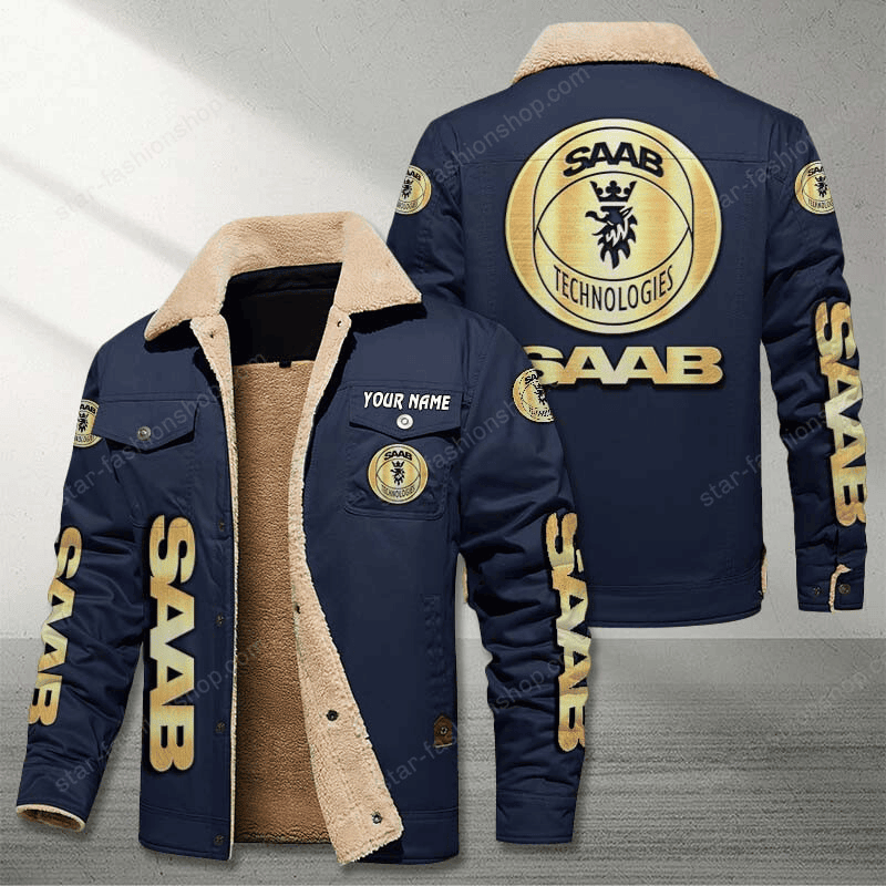 Saab Automobile Navy Custom Name Stand Collar Jacket