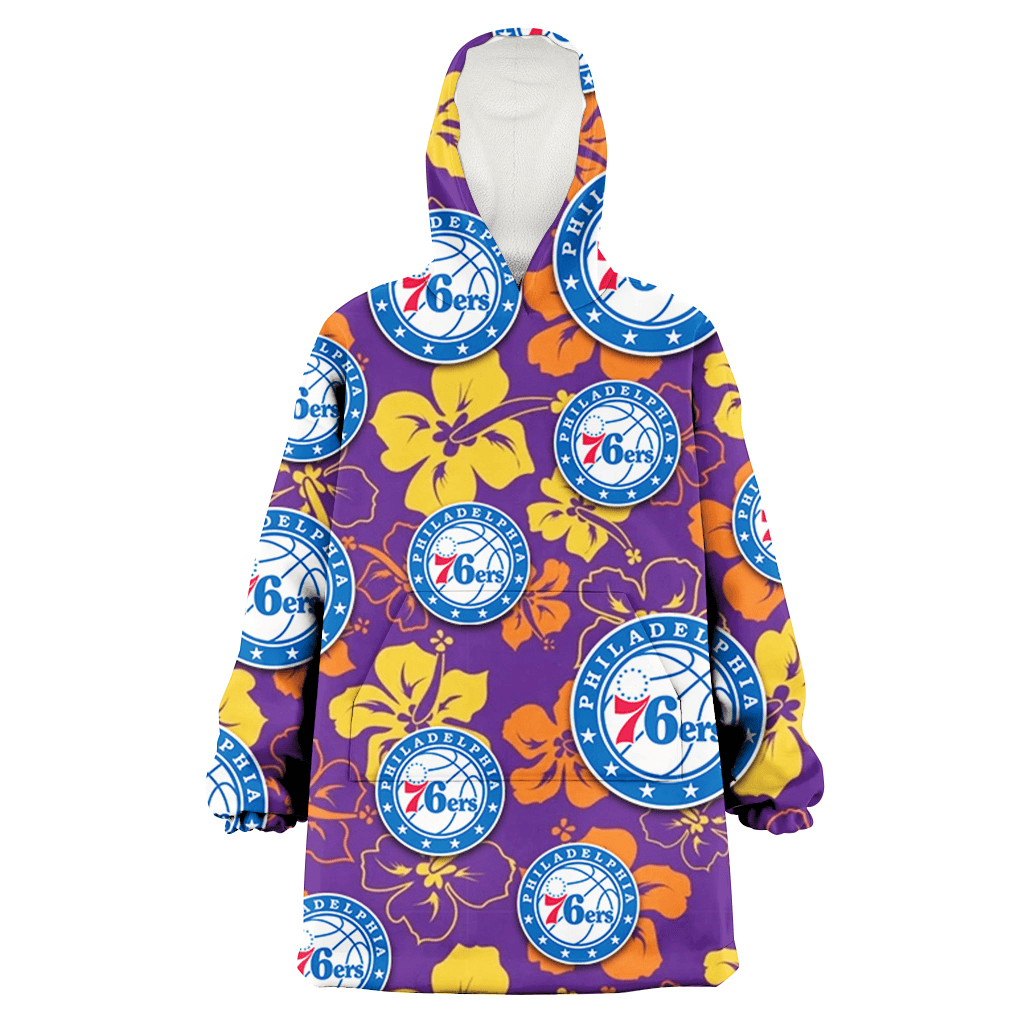 Philadelphia 76ers Yellow And Orange Hibiscus Purple Background 3D Printed Hoodie Blanket Snug Hoodie