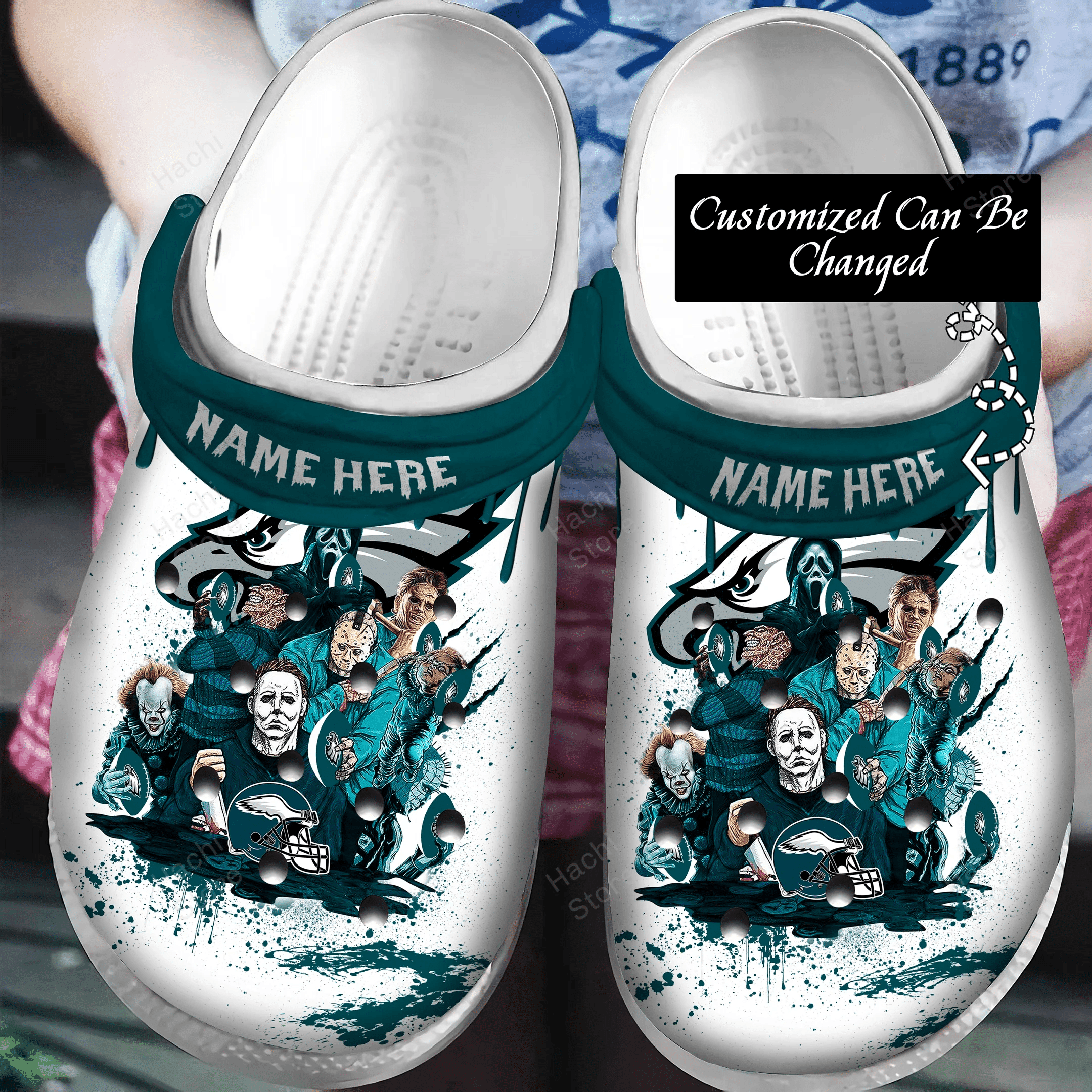 Philadelphia Eagles Horror Movie Characters Custom Name Crocss Clog Shoes Ver424