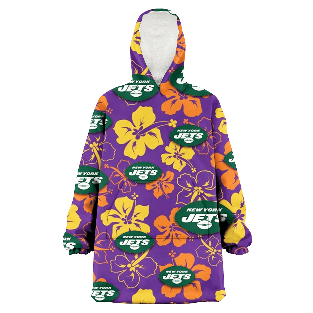 New York Jets Yellow And Orange Hibiscus Purple Background 3D Printed Hoodie Blanket Snug Hoodie