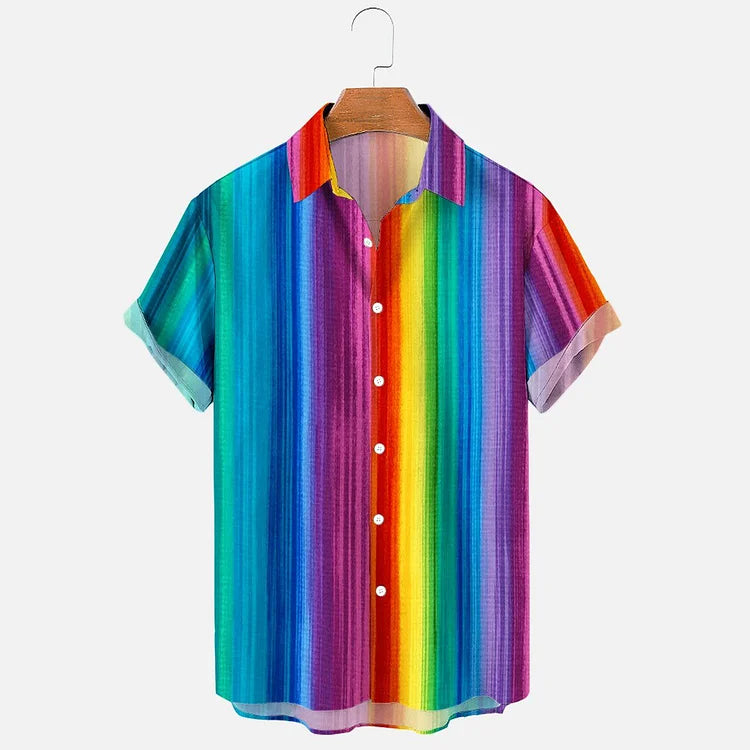 Rainbow Gradient Print Short Sleeve Hawaiian Shirt