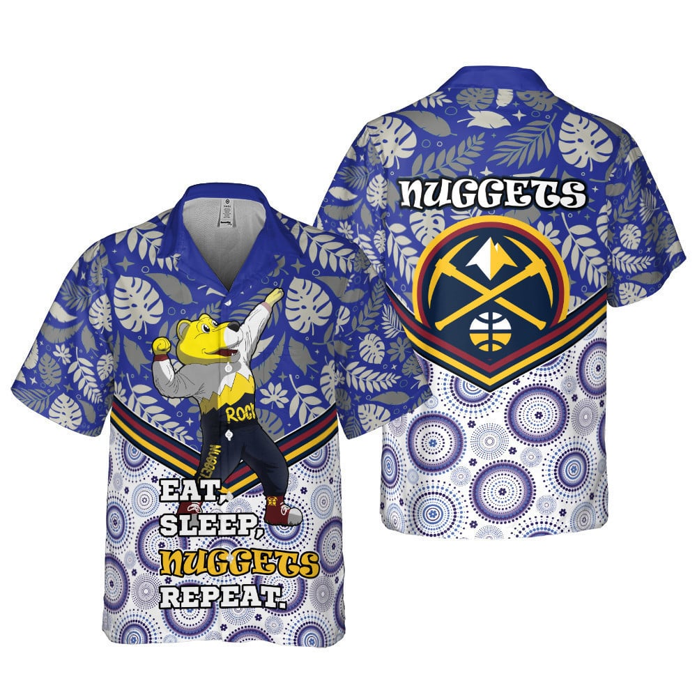 Denver Nuggets Eat Sleep Heat Repeat Flower Pattern Print Hawaiian Shirt