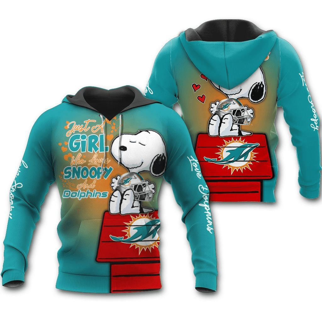 Miami Dolphins Snoopy Girl 3D Hoodie Zip Hoodie, Sports-Team 3D All Over Print Hoodie Zip Hoodie Aop Shirt Bespoketshirt Collections