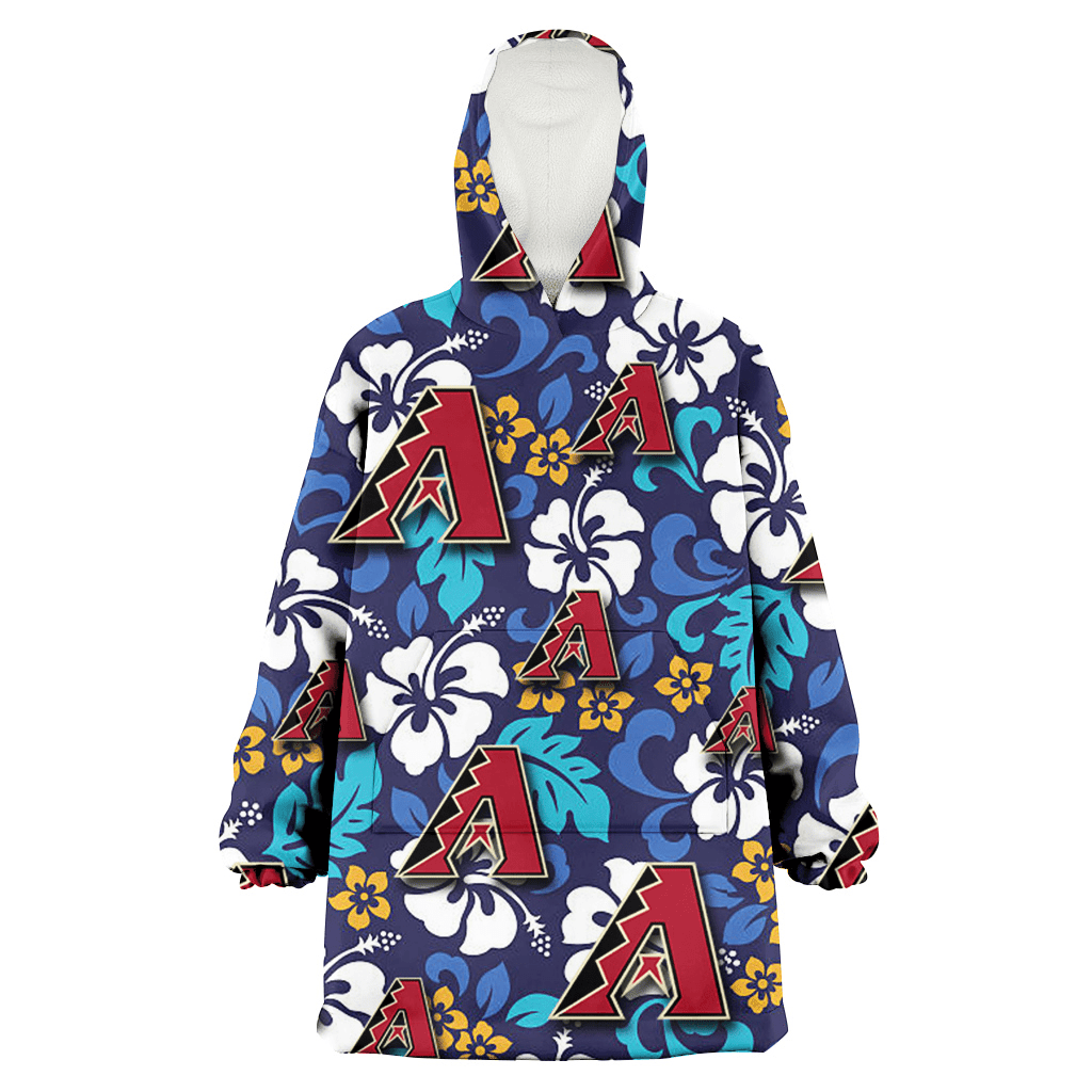 Arizona Diamondbacks White Hibiscus Ceramic Style Navy Background 3D Printed Hoodie Blanket Snug Hoodie