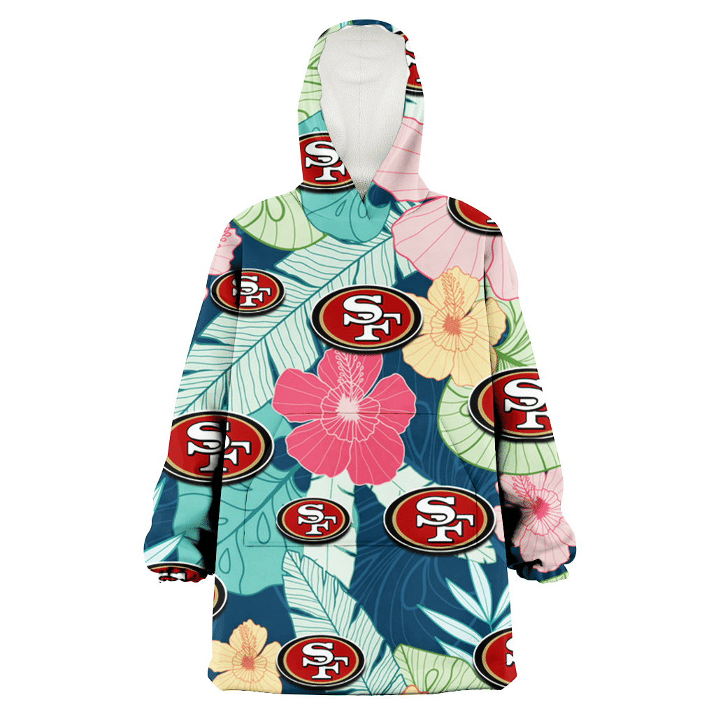 San Francisco 49ers Colorful Sketch Hibiscus Dark Green Background 3D Printed Hoodie Blanket Snug Hoodie