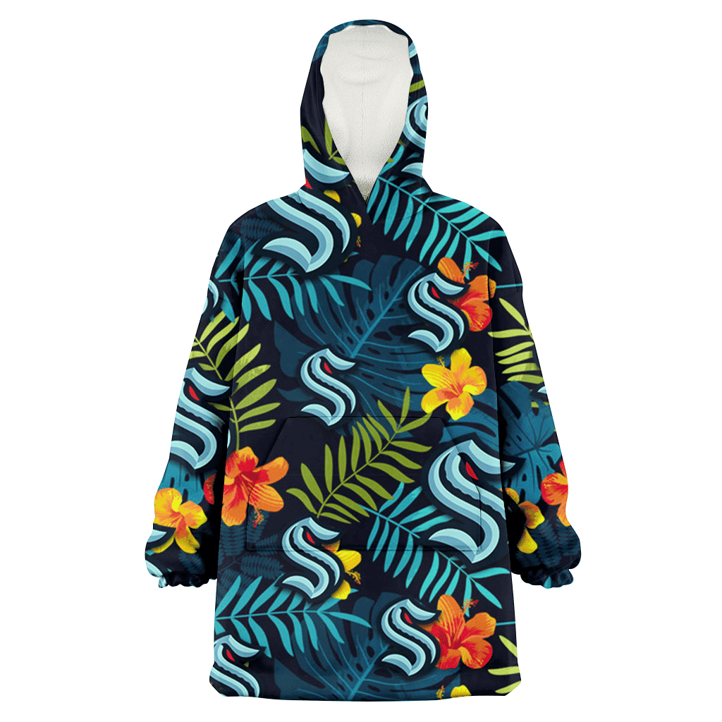 Seattle Kraken Orange Yellow Green Leaf Black Background 3D Printed Hoodie Blanket Snug Hoodie