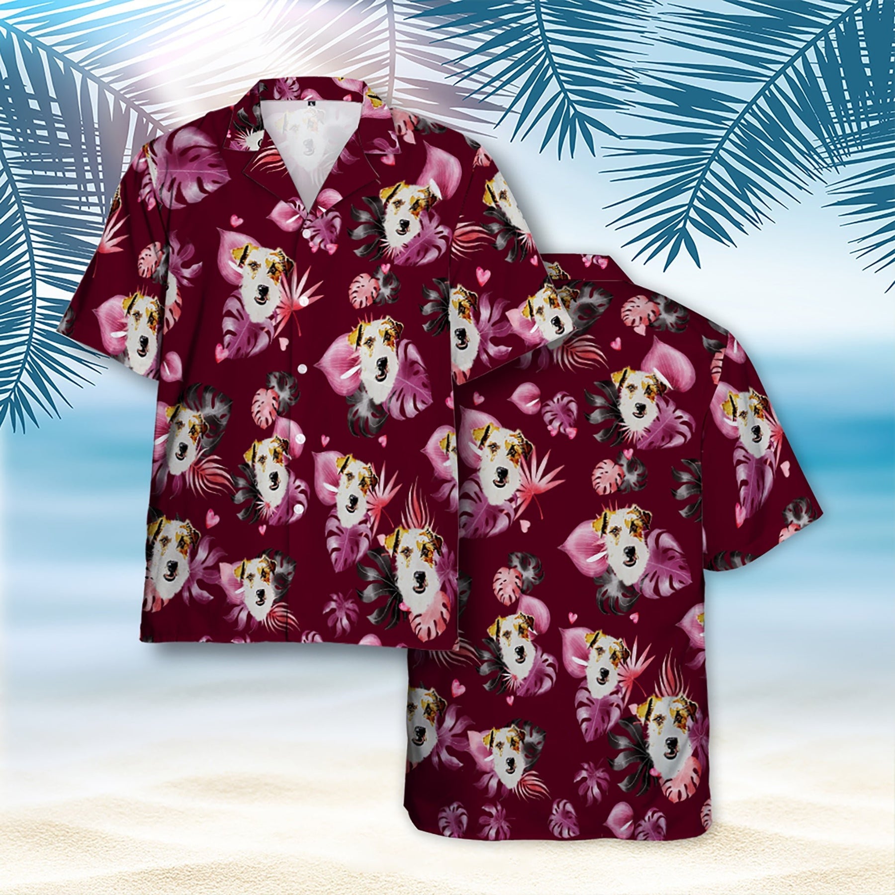 Custom Dog Hawaiian Shirt, Tropical Aloha Shirt With Pet Face, Custom Hawaiian Shirt For Men Women