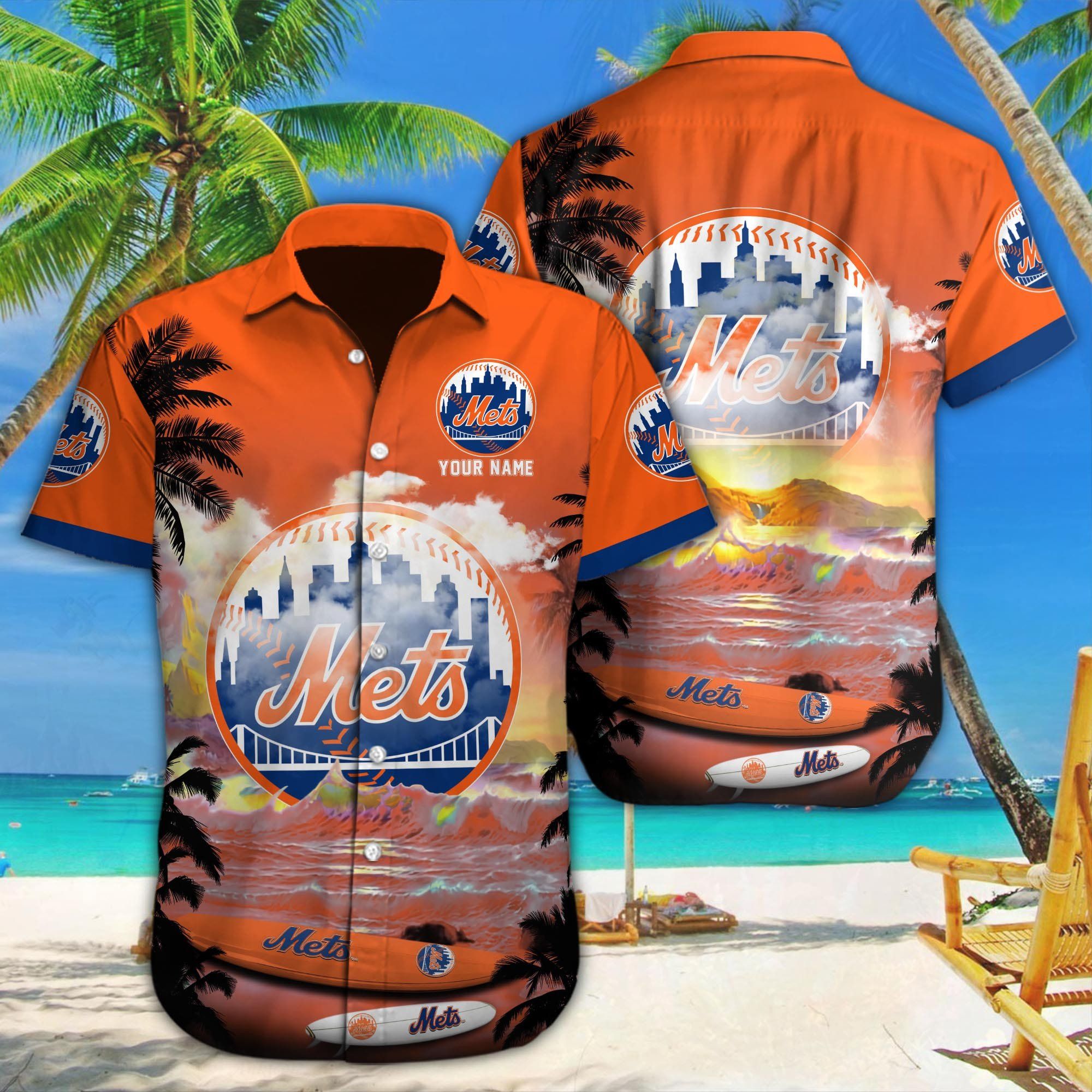 New York Mets Aloha Shirt With Custom Name Feature