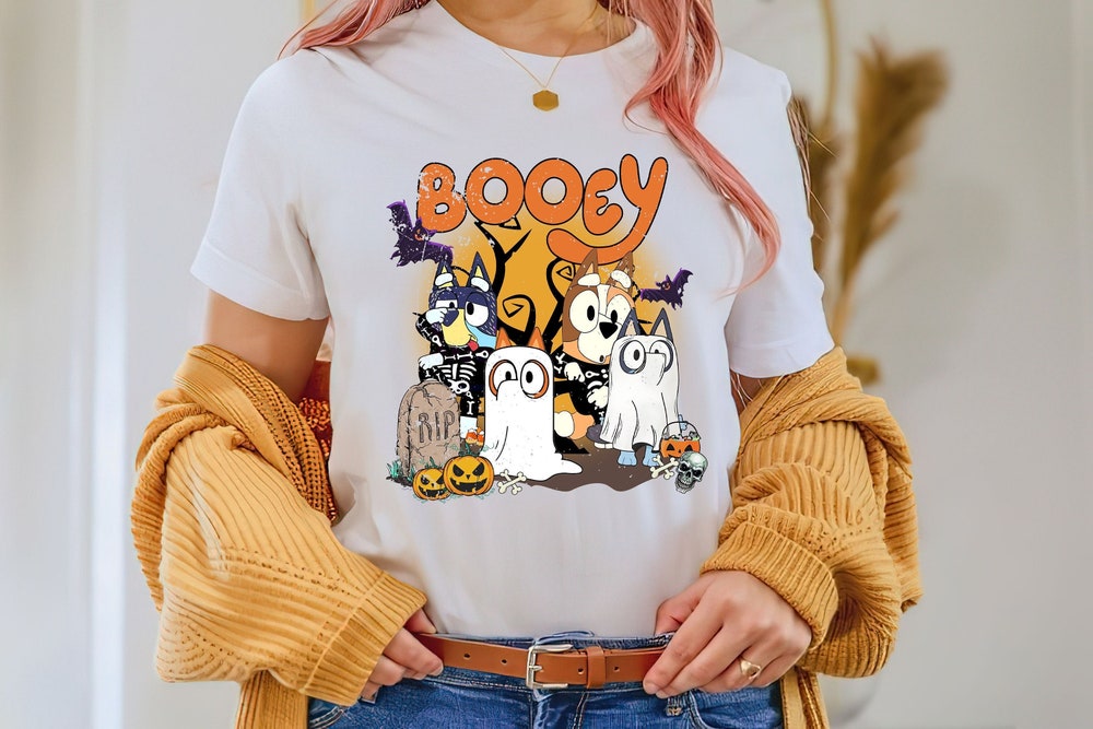 Retro Bluey Halloween Shirt, Spooky Season Sweatshirt, Booey Funny Halloween Tee, Halloween Gift, Witchy Bats T-Shirt, Spooky Vibes Shirt, White Lie Shirts, Fall shirts, Family Christmas Shirts, Vintage Style Shirt