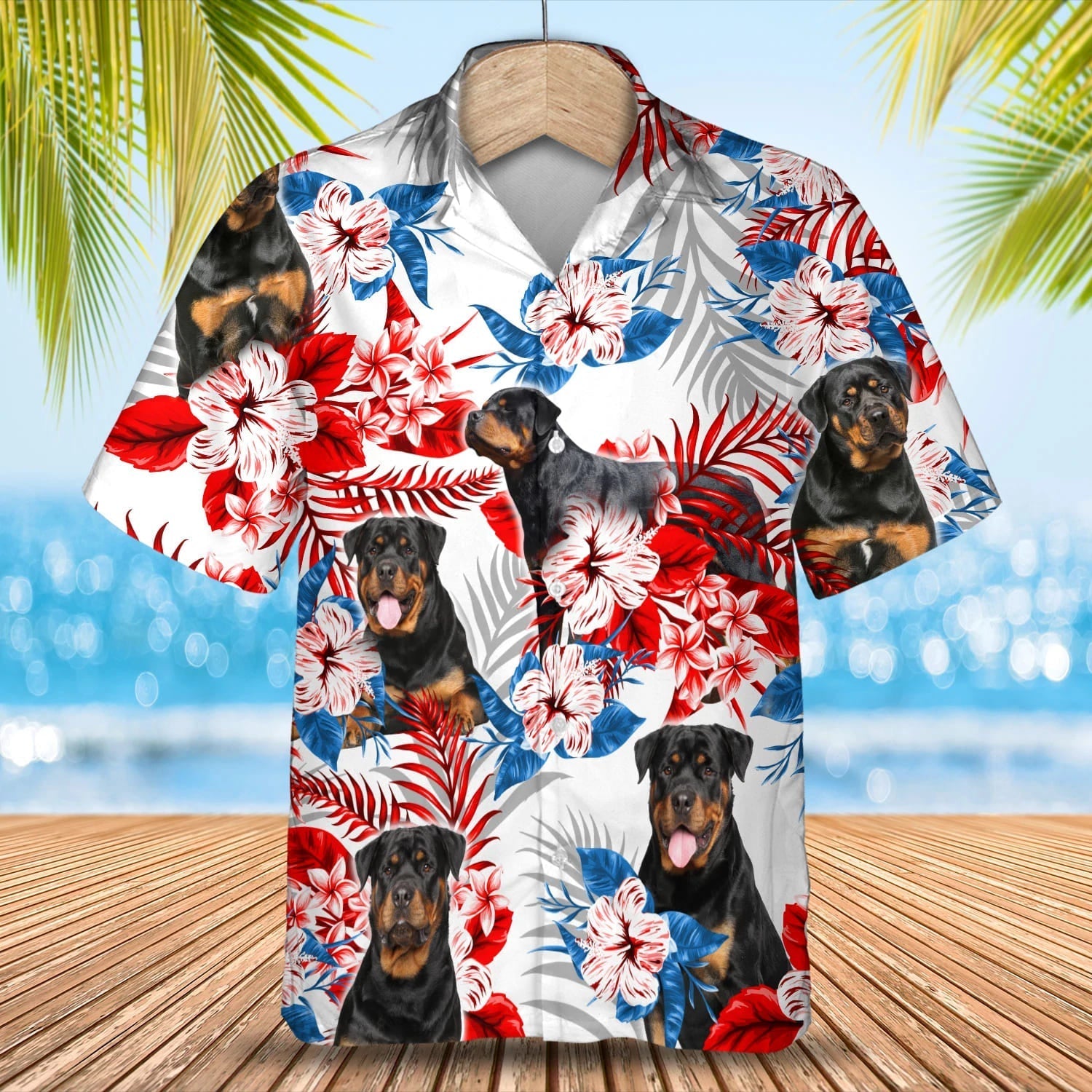 Rottweiler Flower American Hawaiian Shirt, Summer Aloha Shirt, Men Hawaiian Shirt, Women Hawaiian Shirt