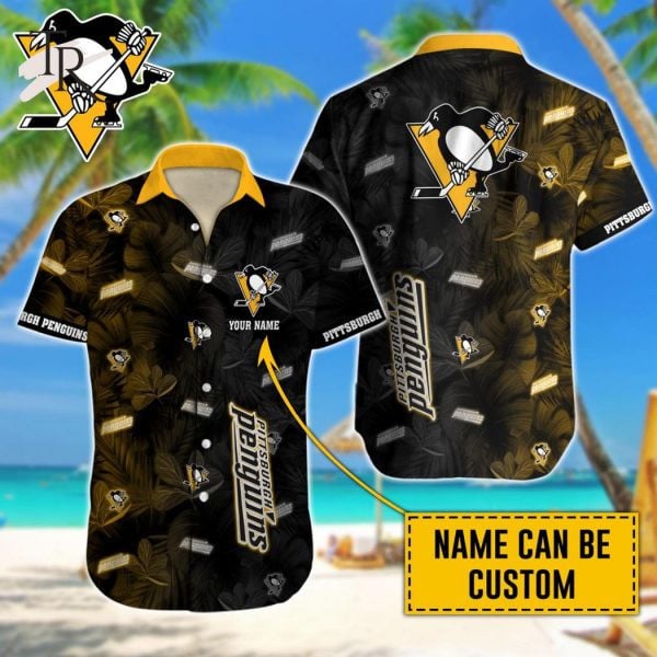 Custom Name Nhl Pittsburgh Penguins Team Name And Tropical Pattern 3D Hawaiian Shirt