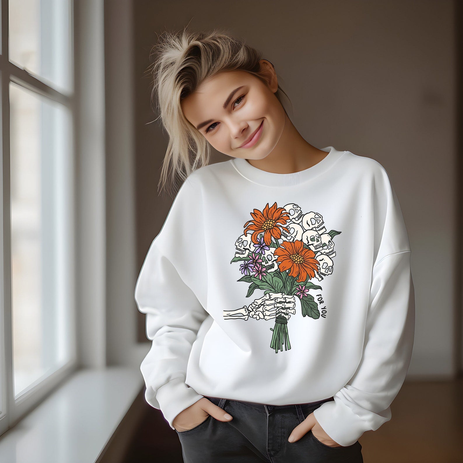 Floral Skull Sweatshirt 2D Crewneck Sweatshirt All Over Print Sweatshirt For Women Men Sws3848