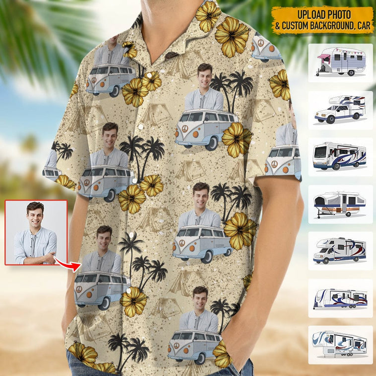 Upload Photo Rv Camping Hawaiian Shirt, Idea Shirt For Summer, Camping Hawaiian Shirt For Men, Women