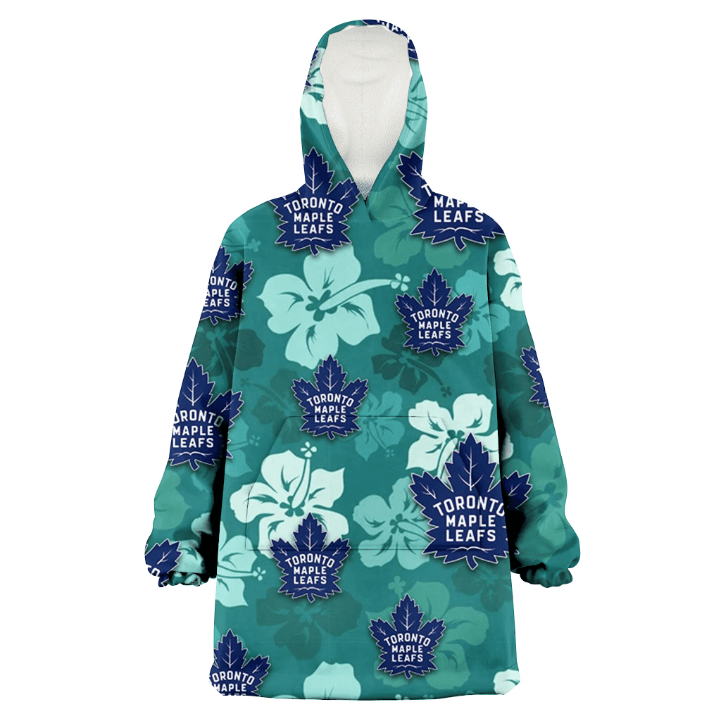 Toronto Maple Leafs Light Sea Green Hibiscus Green Background 3D Printed Hoodie Blanket Snug Hoodie