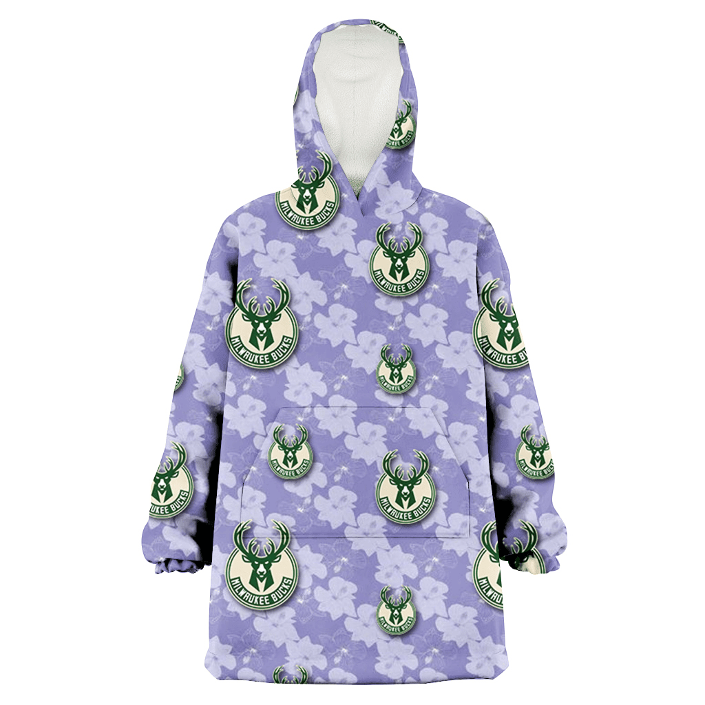 Milwaukee Bucks Light Purple Hibiscus Pattern Stripe Powder Purple 3D Printed Hoodie Blanket Snug Hoodie