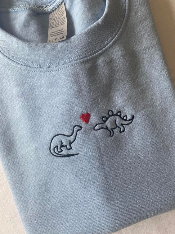 Dinosaurs in Love Embroidered sweatshirt, Unisex, Oversized, Crewneck, Dinosaur Gift Loungewear, Present, Cotton, Polyester, Dinos