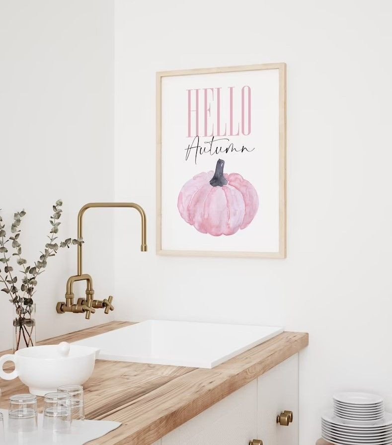 Hello Autumn, Pink Pumpkin, Pink Halloween Decor, Pink Autumn, Home Decor, Autumn Posters, Halloween Prints Poster Jack-o'-lantern ShirtHome Style