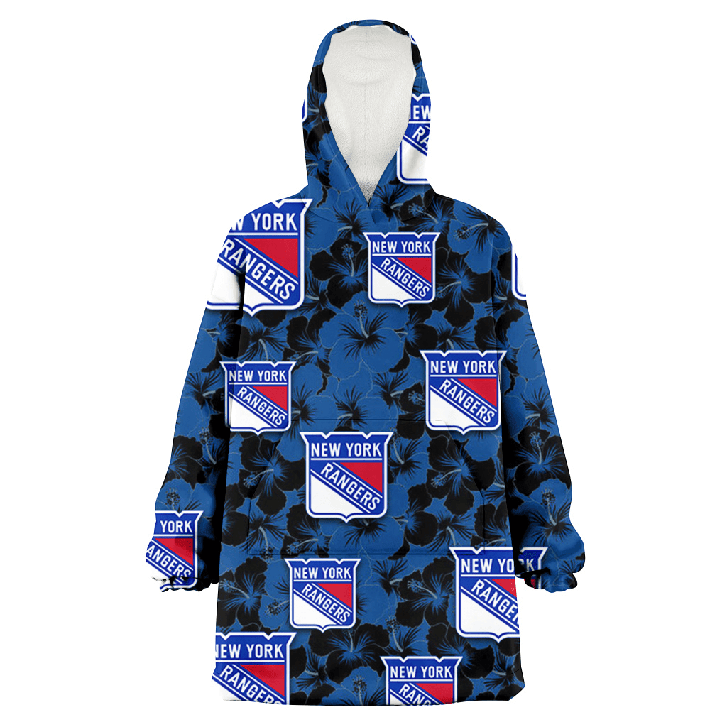 New York Rangers Black Dark Blue Hibiscus Black Background 3D Printed Hoodie Blanket Snug Hoodie