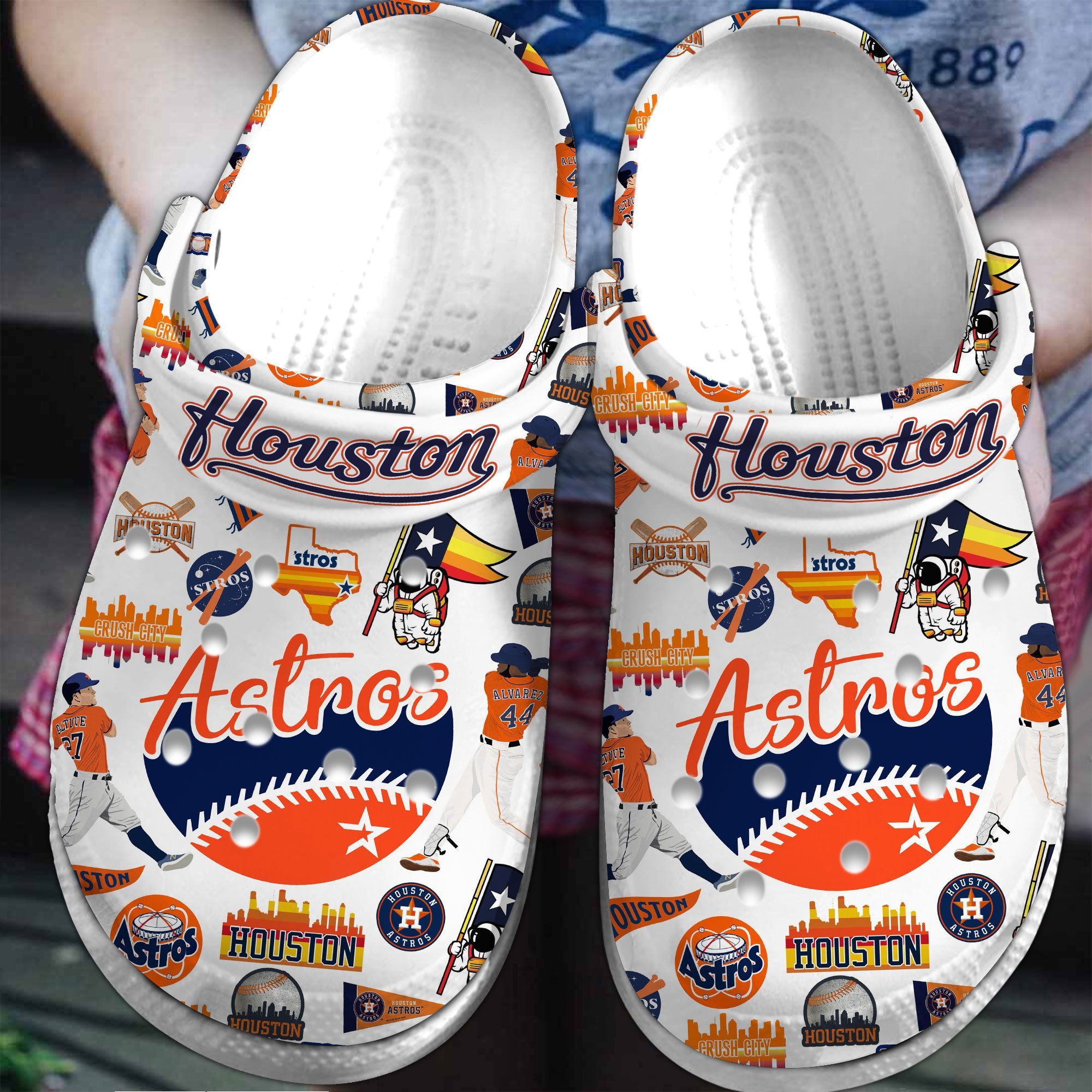 Houston Astros Logo Baseball MLB Cheer Mascot Full White Crocss Classic Clogs Shoes Ver879