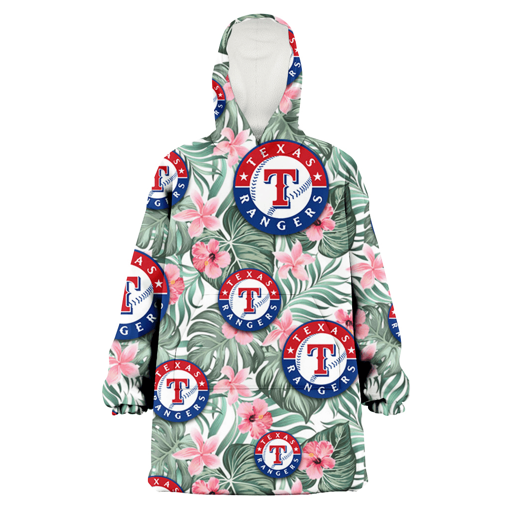 Texas Rangers Pink Hibiscus Porcelain Flower Tropical Leaf White Background 3D Printed Hoodie Blanket Snug Hoodie