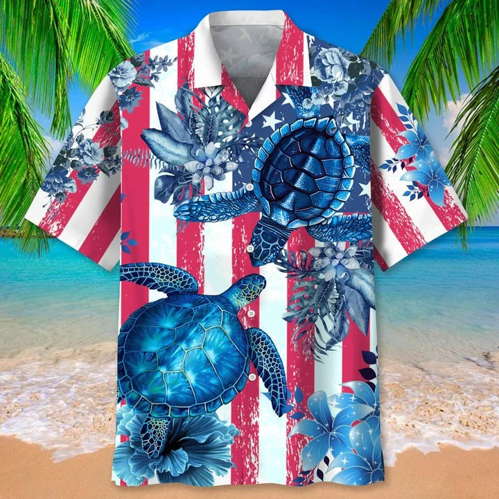 Turtle Usa Nature Hawaiian Shirts For Men And Woman, Sea Turtle Hawaiian Shirts, Summer Turtle Aloha Beach Shirt