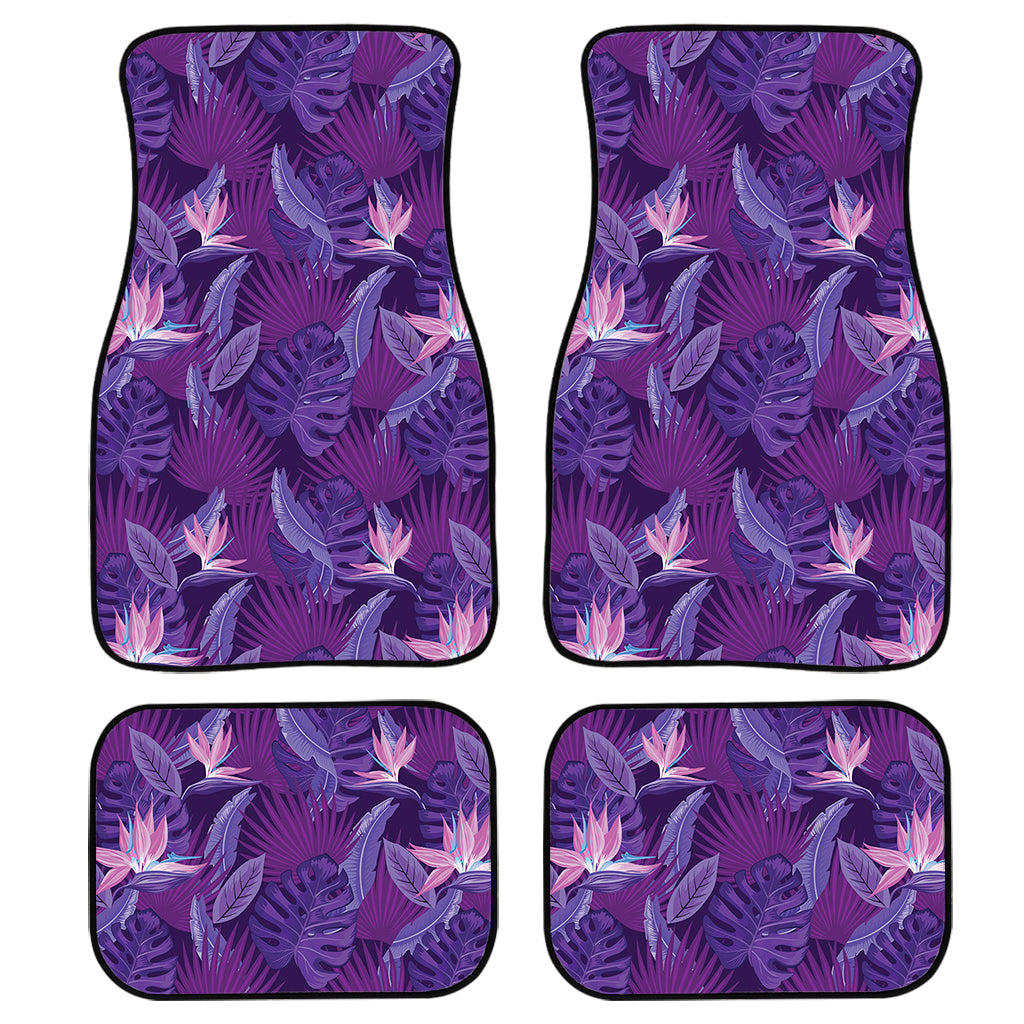 Dark Purple Hawaiian Tropical Print Front And Back Car Floor Mats, Front Car Mat